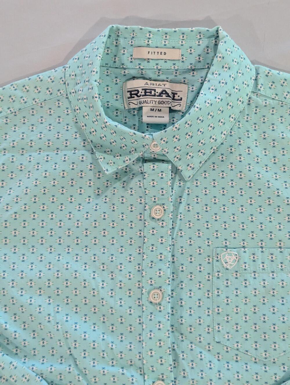 Ariat REAL Shirt Womens M Blue Geometric Fitted Long Sleeve Button Up Western